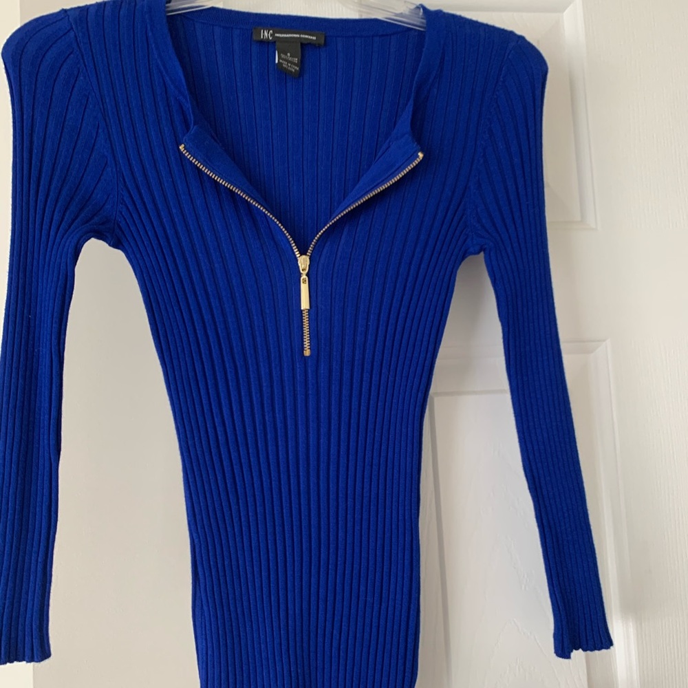 BNWT Blue Zip Up Blouse by INC.